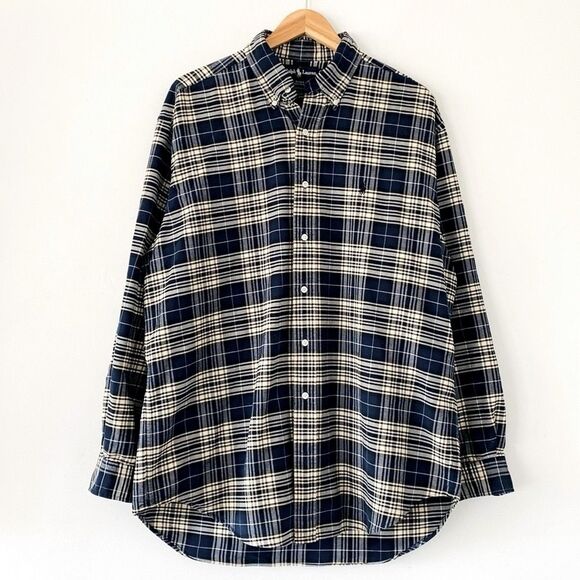 Ralph Lauren Blake Blue & White Plaid Casual Button Down Shirt Large Preppy - Picture 1 of 9